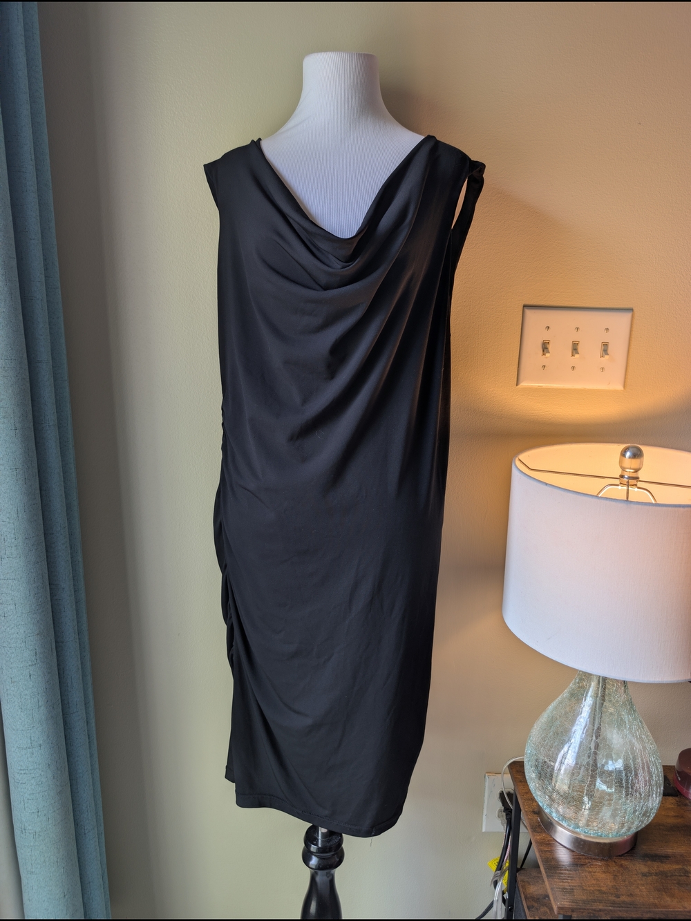 Kardashian Kollection Black Draped Cowl Midi Dress